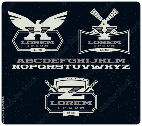 Vector set of emblem design templates including wide trendy font