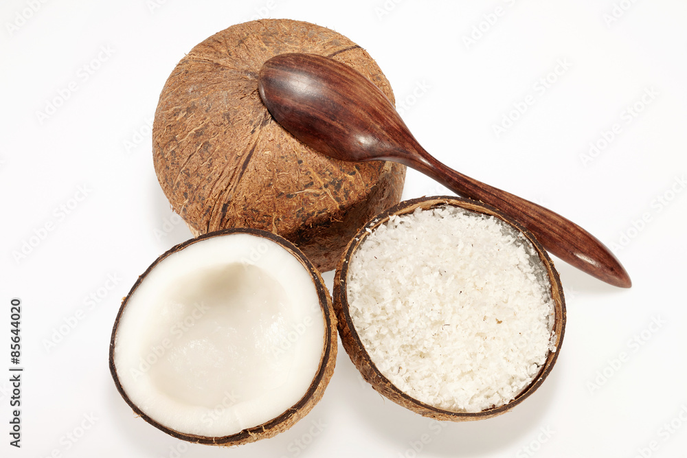 Coconut with spoon isolated on white Background Coconut with spoon isolated on white Background