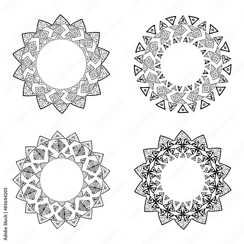 Collection of round elements for design in ethnic style