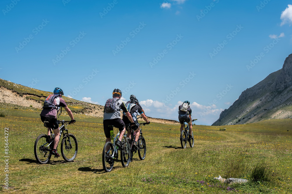 Naklejka premium mountain bikers. in the mountains
