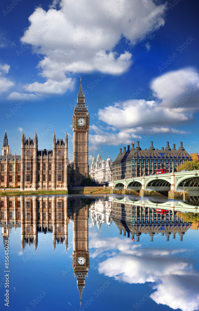 Big Ben with bridge in London, England