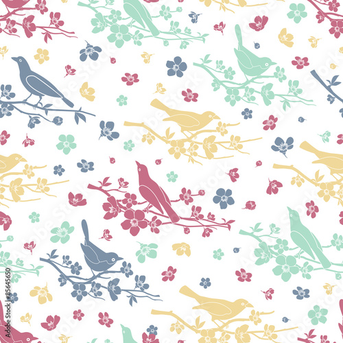 Birds and twigs seamless pattern