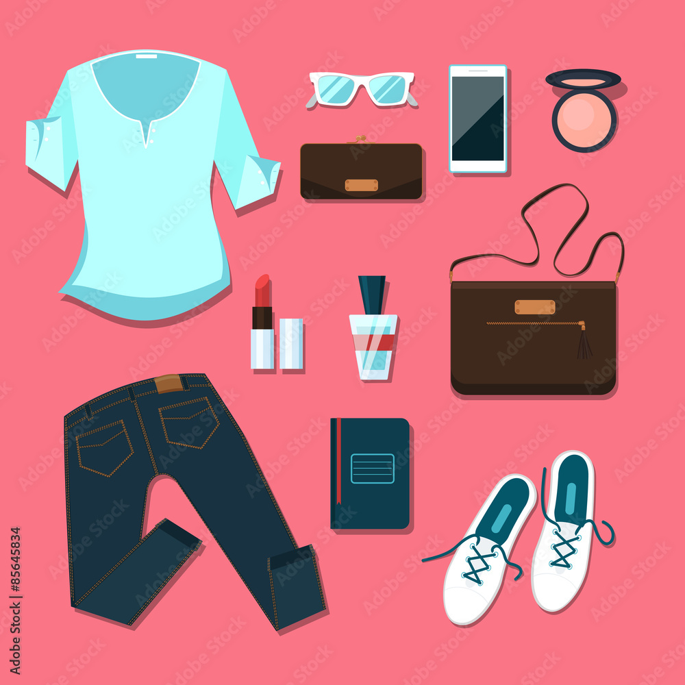 Young woman clothes and accessories outfit