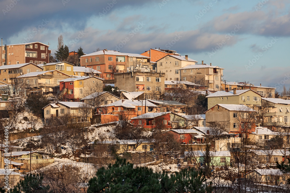 Traditional Turkish neighborhood in  winter