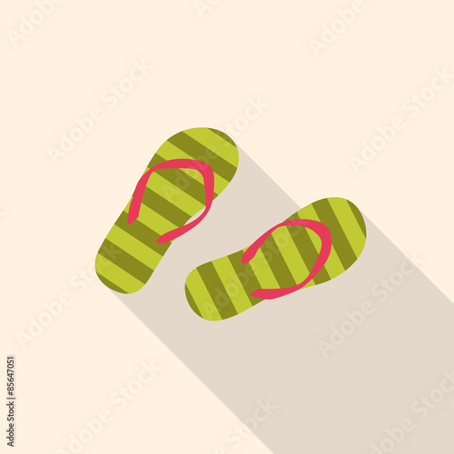 Summer flip flop flat Icon with long shadow. ..