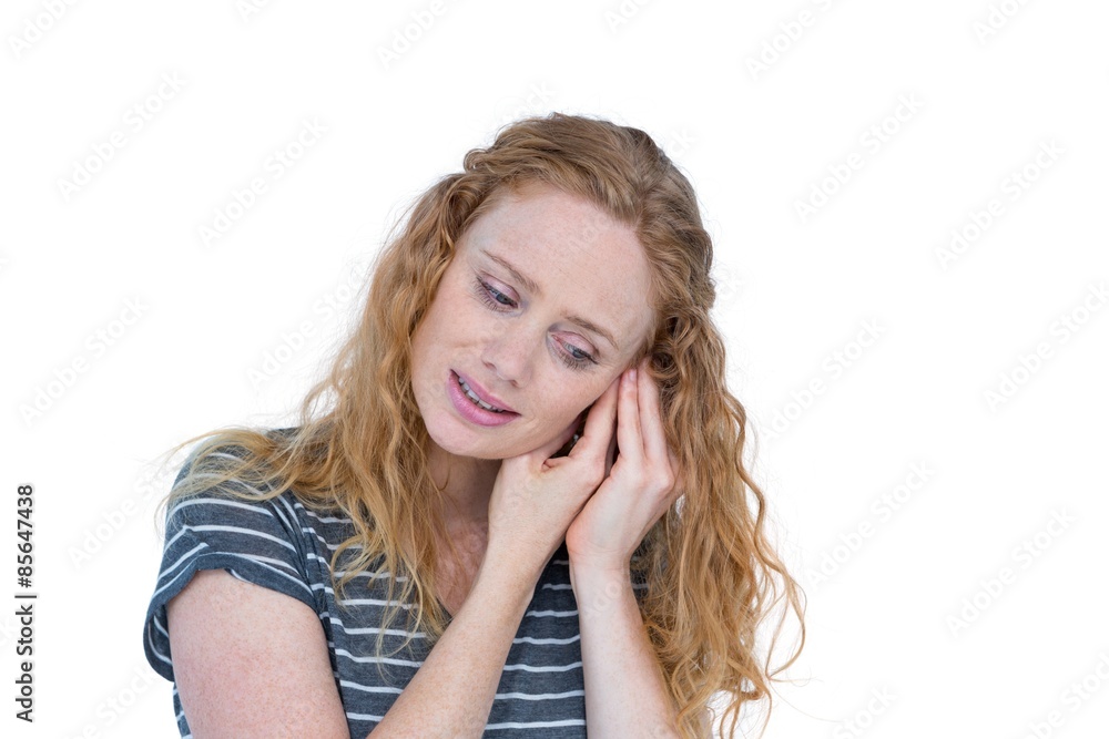 Pretty blonde woman having ache Pretty blonde woman having ache