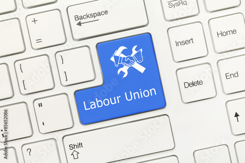 White conceptual keyboard -  Labour Union (blue key) photo