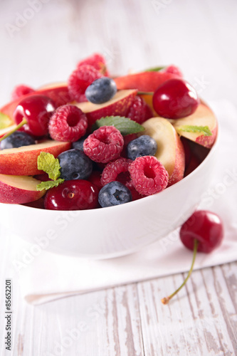 fruit salad with peach and cherry