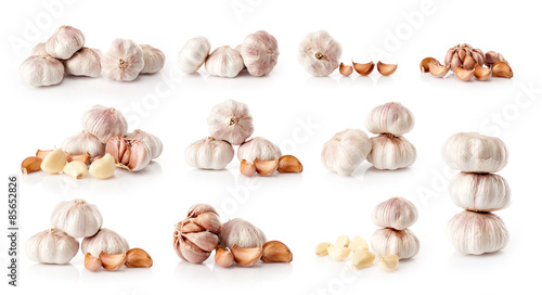 composite of fresh garlic isolated on white background