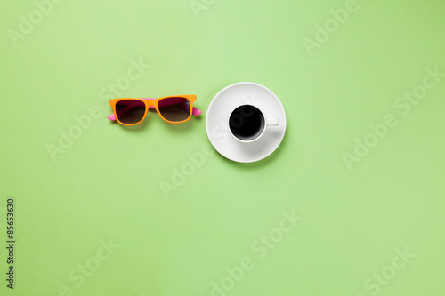 Cup of coffee and glasses