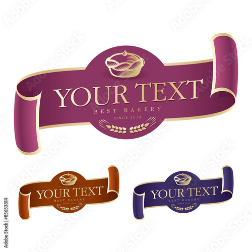 Vector bakery hand drawn logo design template with wheat ears on vintage ribbon