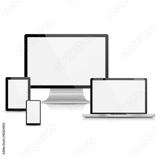 Collection of realistic vector laptop, tablet computer, monitor and mobile phone template