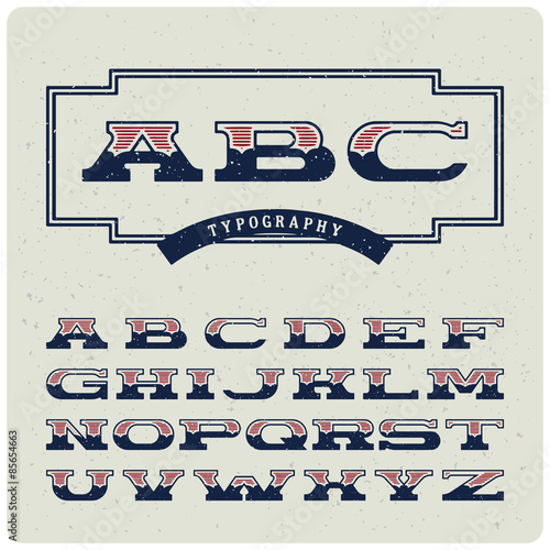 Wide retro alphabet with dusty striped letters
