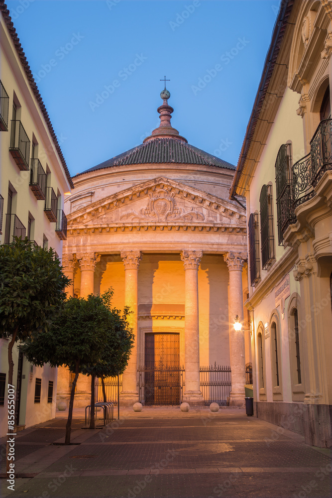 Cordoba - The church Iglesia de Santa Victtoria at dusk.
