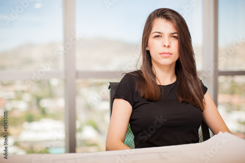 Serious woman in an office