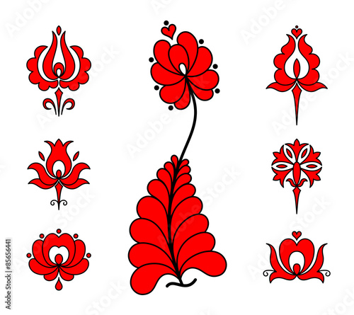Traditional Hungarian embroidery floral elements