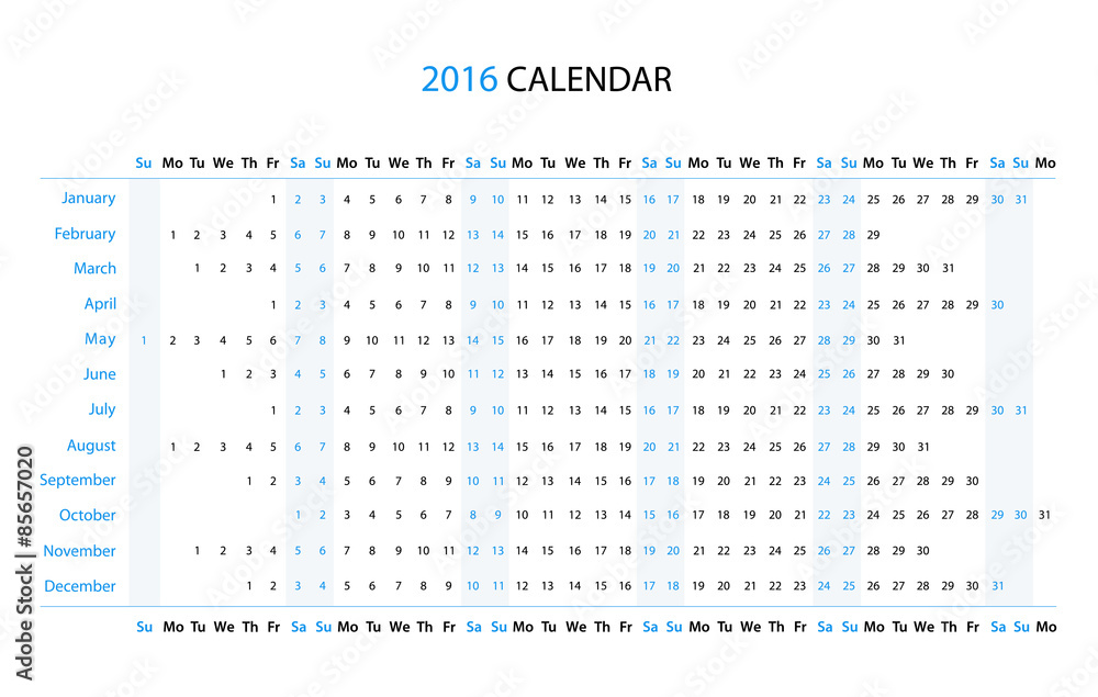 The 2016 linear calendar The 2016 linear calendar