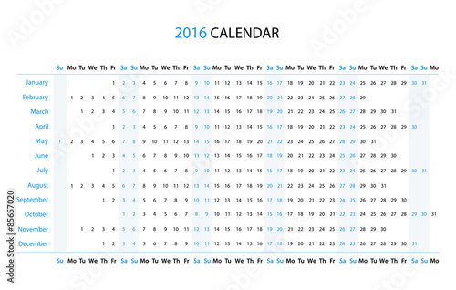 The 2016 linear calendar