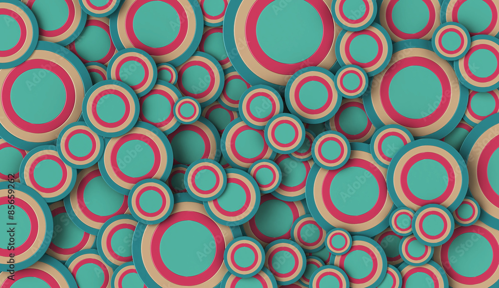3D render of cyan and pink circles of various sizes filling the full frame