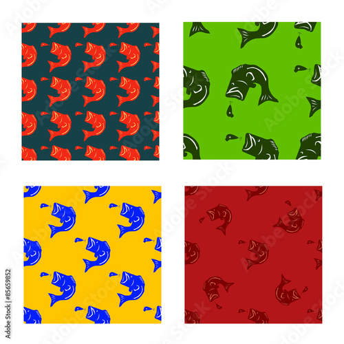vector set pattern from fish bass silhouette in different colors