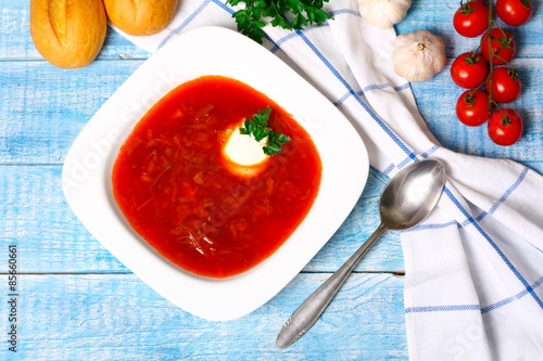 Traditional russian and ukrainian borscht soup