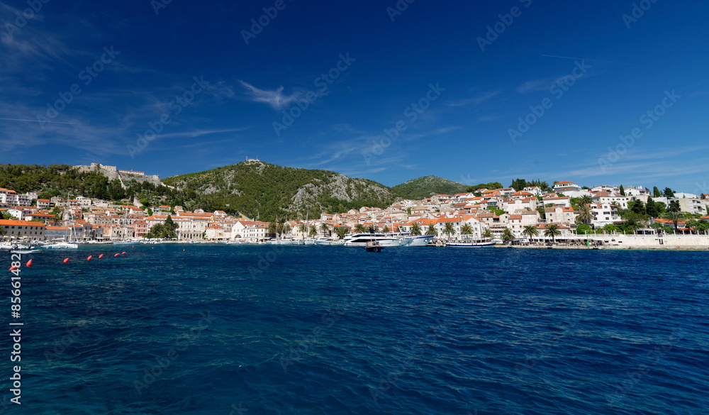 Hvar port. harbor at Adriatic sea. Hvar island, Croatia, popular touristic destination Hvar port. harbor at Adriatic sea. Hvar island, Croatia, popular touristic destination