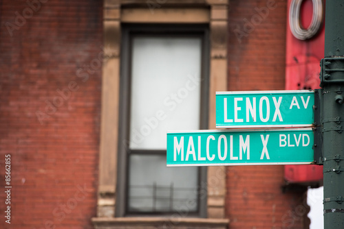 new york street sign: Malcom X photo