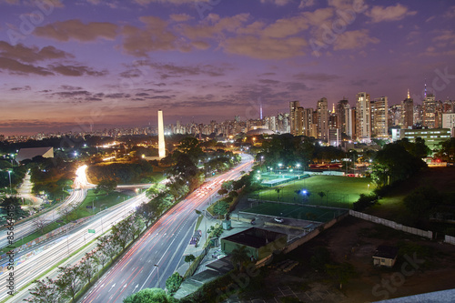 Urban view at dusk of the Ibirapuera park at Sao Paulo city.