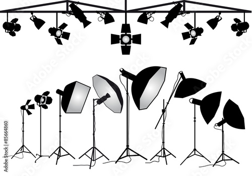 Photography lighting equipment, vector set