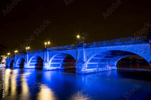 Kingston Bridge at night, illuminated by Blue Lights. Kingston upon Thames, Surrey, England, UK