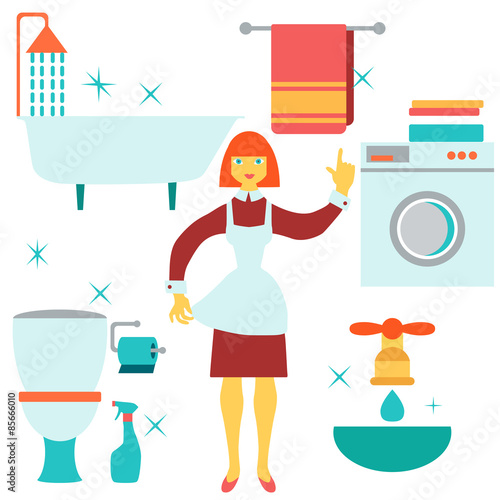 House work concept. Women doing house work in bathroom. 
