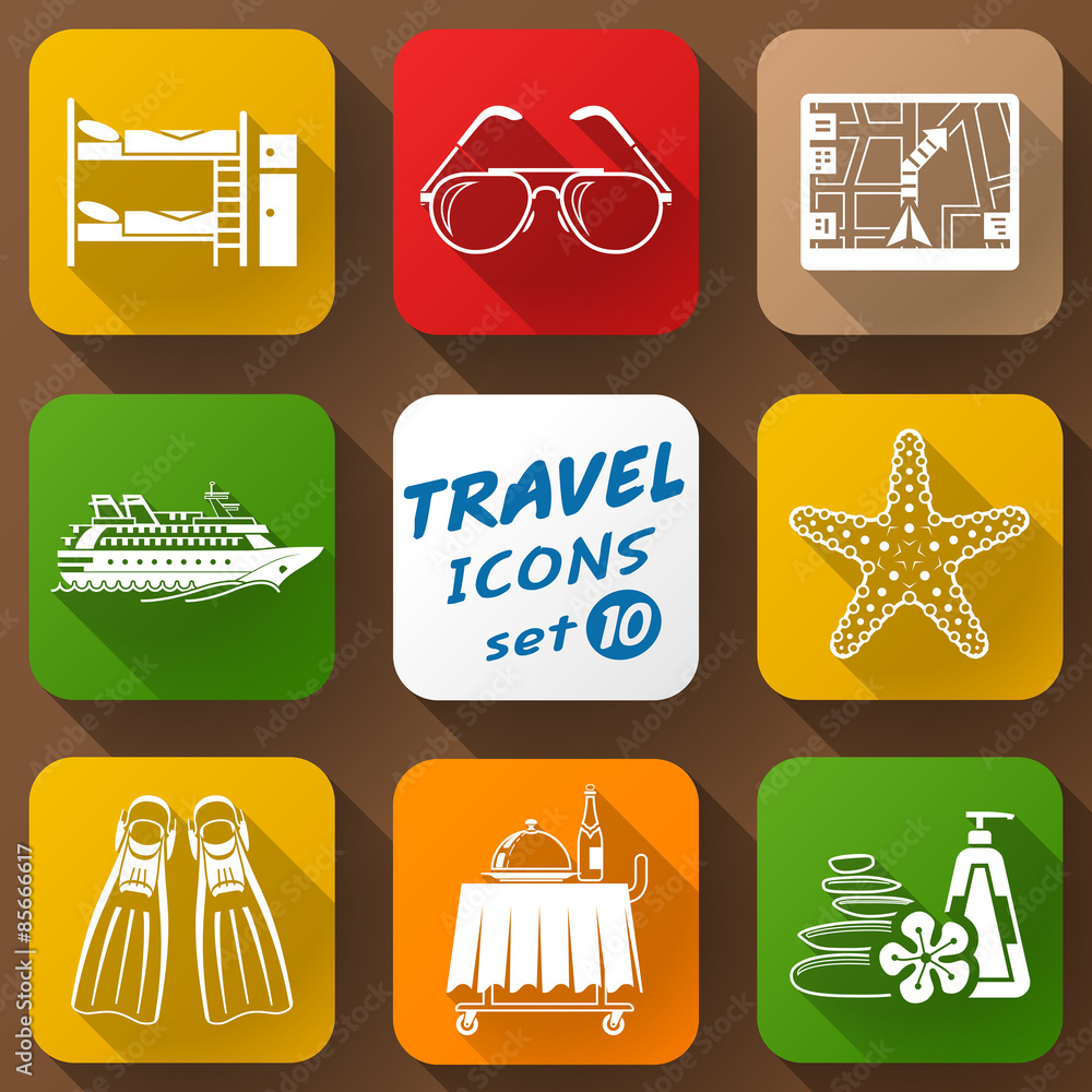 Φωτογραφία Flat icons set of travel elements. Tourism and vacation signs