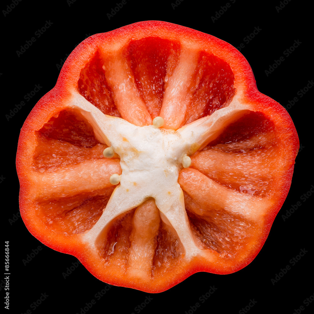 Close-up of red bell pepper section. Close-up of red bell pepper section.
