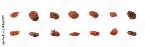 Multiple single raisins isolated