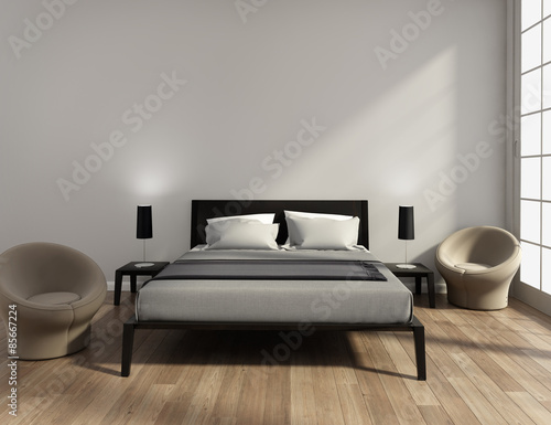 Contemporary elegant luxury grey bedroom photo
