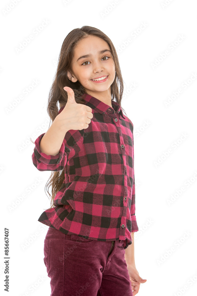 beautiful dark haired teen girl showing gesture of praise beautiful dark haired teen girl showing gesture of praise