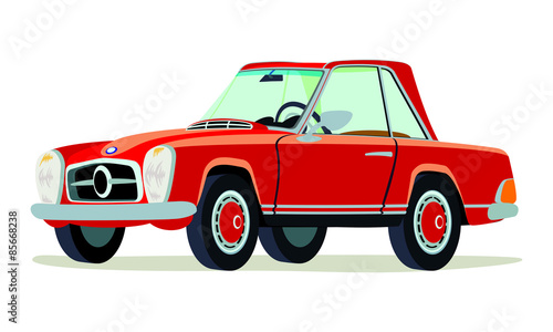 Fotografie Caricatura Mercedes Benz 280SL Pagoda rojo  cerrado vista frontal y lateral