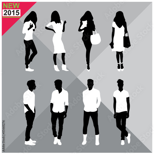 Set of men and women black silhouettes,editable