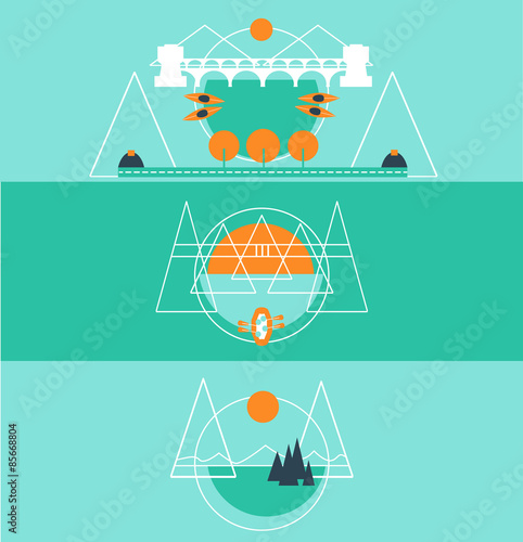 Mountain Lake Line Landscape