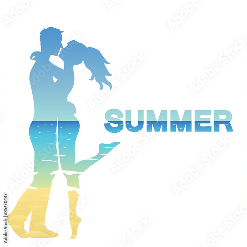 young couple and ocean landscape