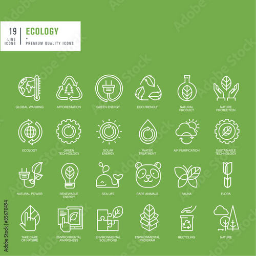 Set of thin line web icons for ecology