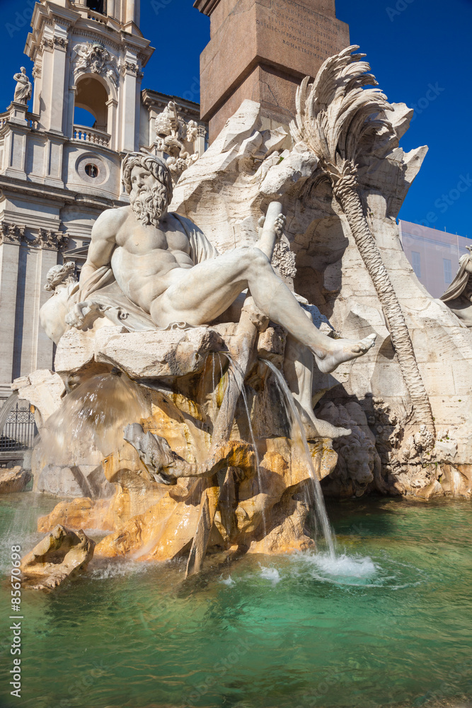 Four River fountain by Bernini in Navona Square in Rome, Italy