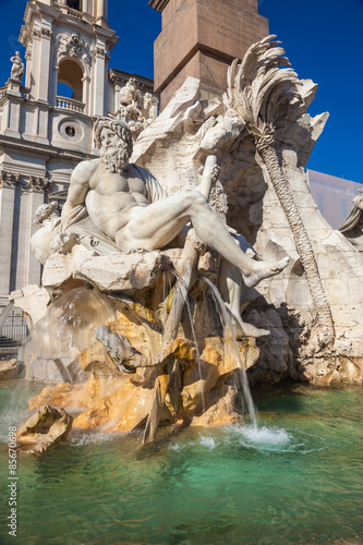 Four River fountain by Bernini in Navona Square in Rome, Italy