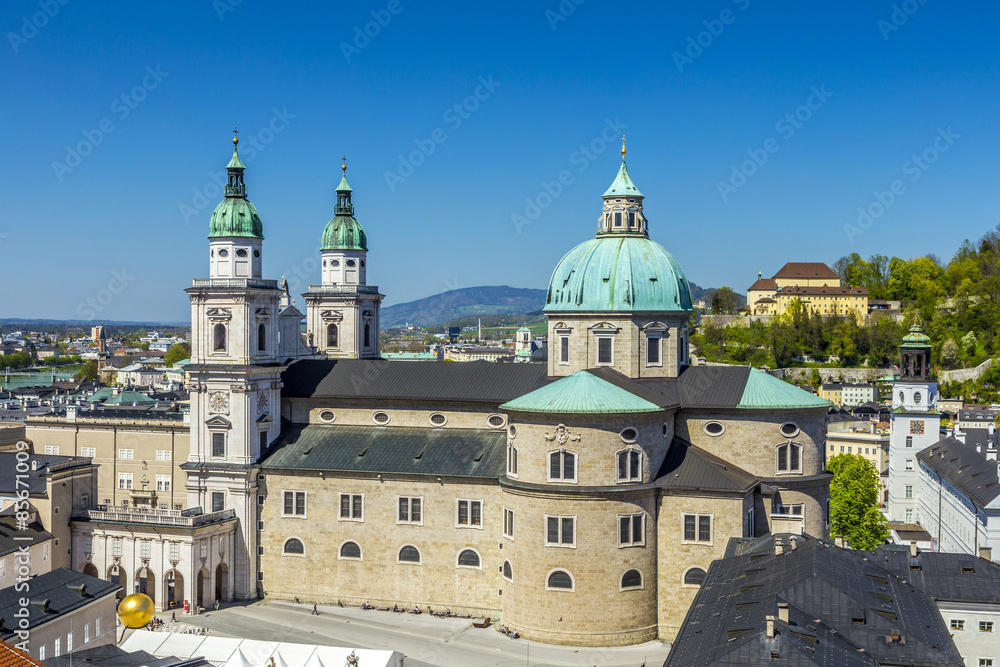 view to the old city and cathedra of Salzburg