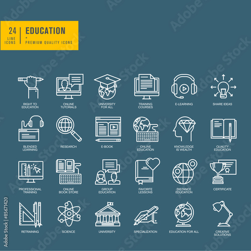 Set of thin line web icons for education
