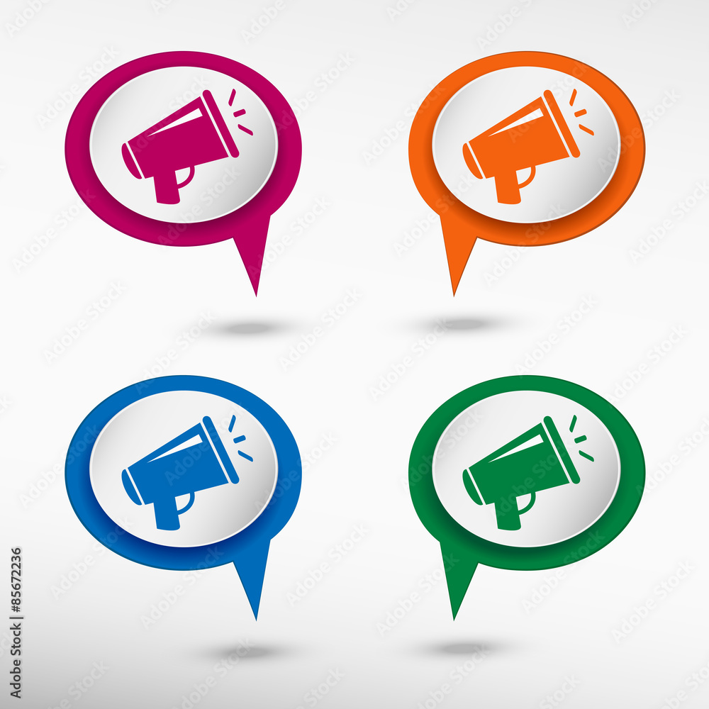 Megaphone on colorful chat speech bubbles Megaphone on colorful chat speech bubbles