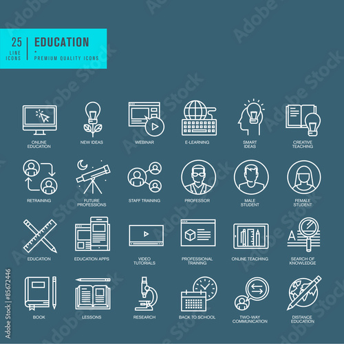 Set of thin line web icons for online education