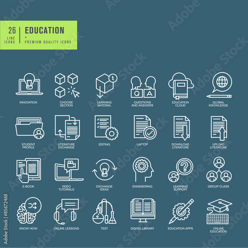 Set of thin line web icons on the theme of education