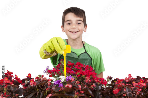 young with flowers, gardening and garden plants photo