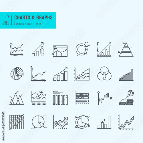 Thin line set of charts, graphs and diagrams